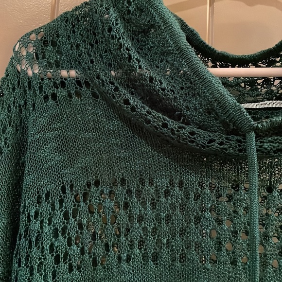 Teal Open Weave Cowl Neck Long Sleeve Sweater - Picture 3 of 7